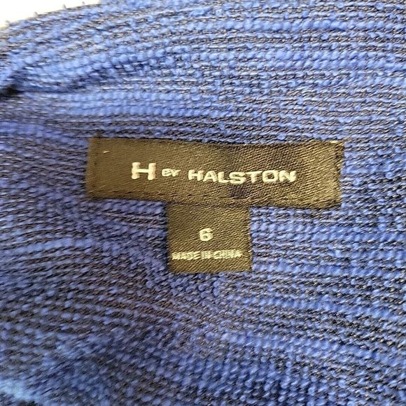 H by Halston Womens Tweed Jacket Size 6 Blue Zippers Asymmetrical Stretchy‎ - Picture 7 of 8